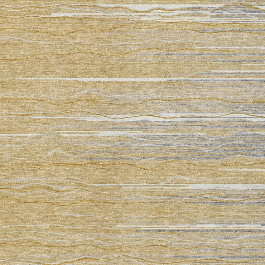 Gold Gray And Ivory Striped Washable Indoor Outdoor Area Rug Photo 5