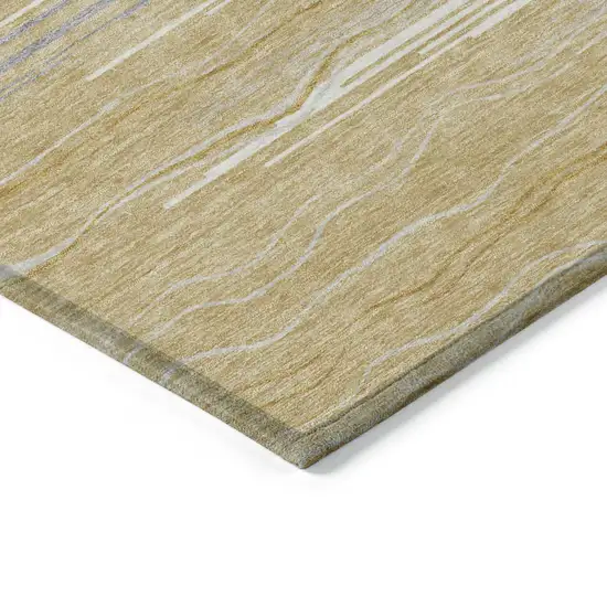Gold Gray And Ivory Striped Washable Indoor Outdoor Area Rug Photo 4