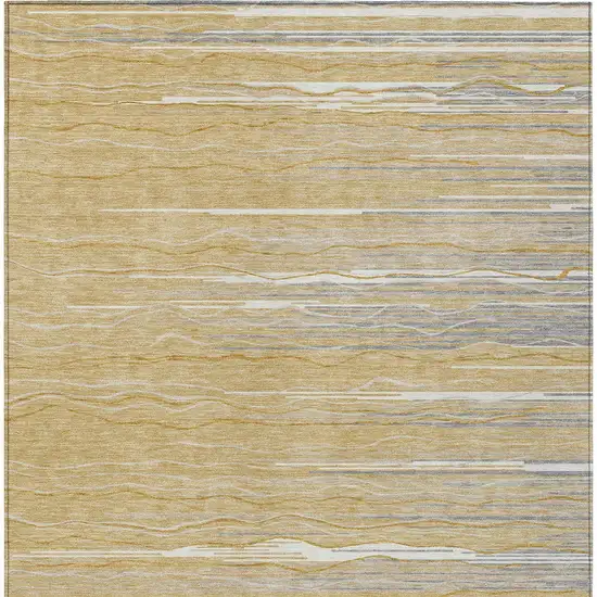 Gold Gray And Ivory Striped Washable Indoor Outdoor Area Rug Photo 5