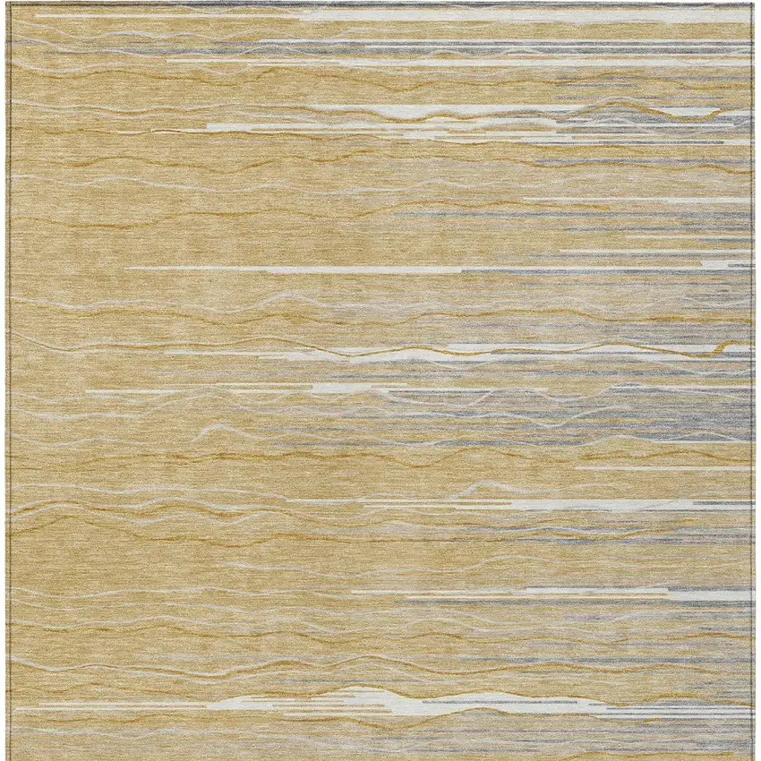 Gold Gray And Ivory Striped Washable Indoor Outdoor Area Rug Photo 5