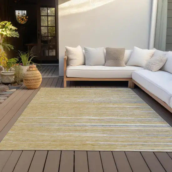 Gold Gray And Ivory Striped Washable Indoor Outdoor Area Rug Photo 7
