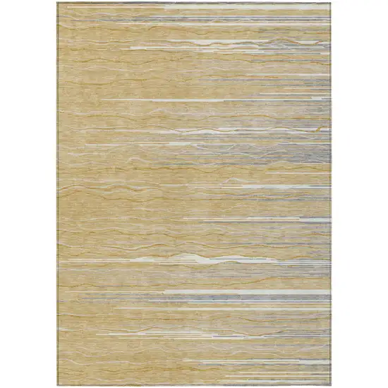Gold Gray And Ivory Striped Washable Indoor Outdoor Area Rug Photo 2