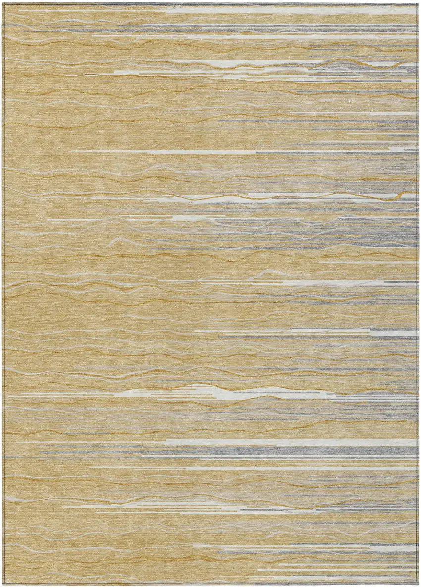 Gold Gray And Ivory Striped Washable Indoor Outdoor Area Rug Photo 2