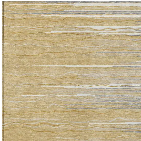 Gold Gray And Ivory Striped Washable Indoor Outdoor Area Rug Photo 5