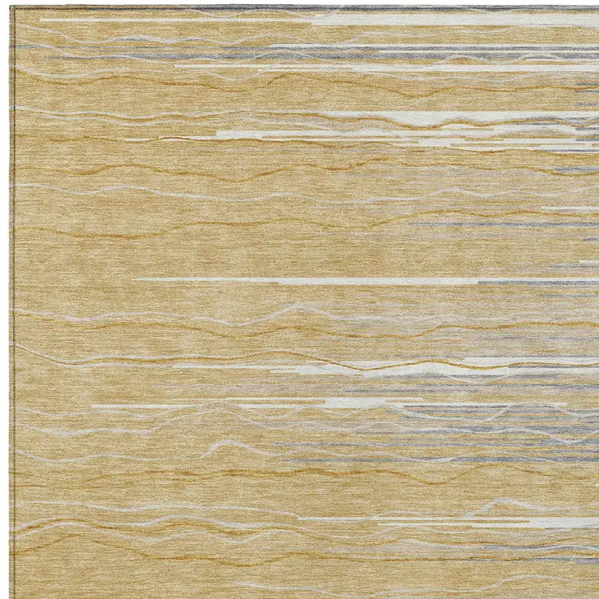 Gold Gray And Ivory Striped Washable Indoor Outdoor Area Rug Photo 5