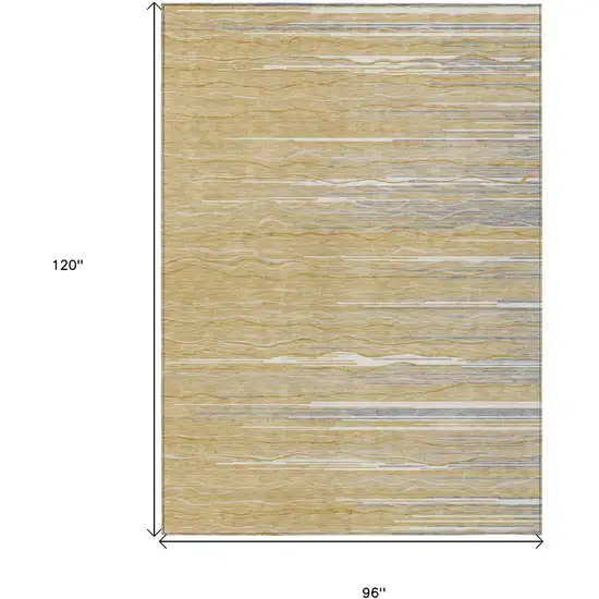 Gold Gray And Ivory Striped Washable Indoor Outdoor Area Rug Photo 3