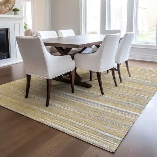 Gold Gray And Ivory Striped Washable Indoor Outdoor Area Rug Photo 9