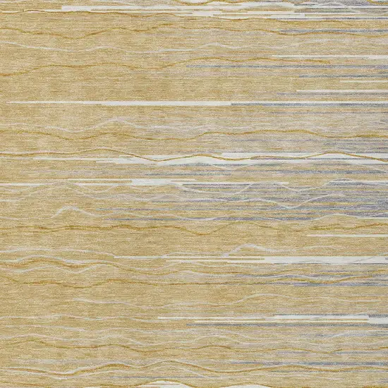 Gold Gray And Ivory Striped Washable Indoor Outdoor Area Rug Photo 5