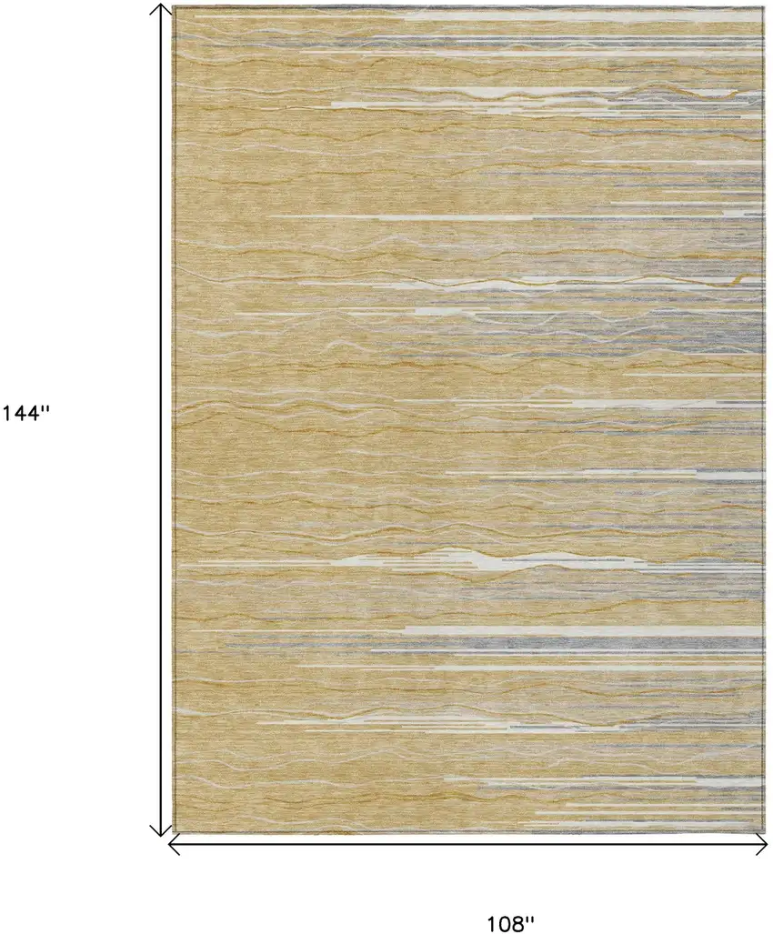 Gold Gray And Ivory Striped Washable Indoor Outdoor Area Rug Photo 3