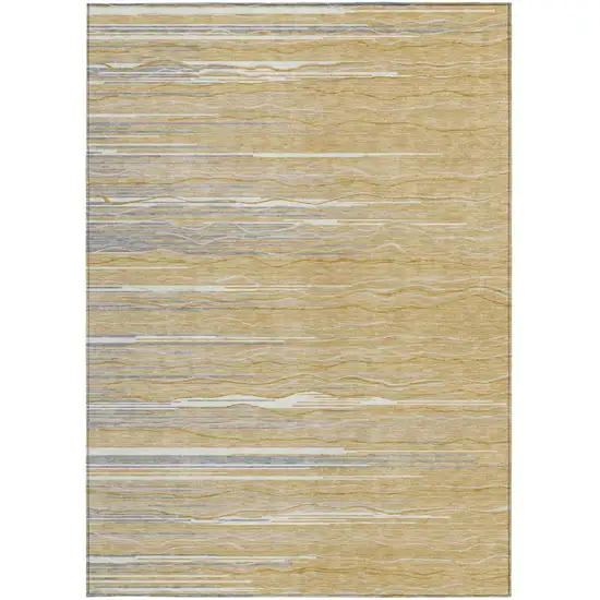Gold Gray And Ivory Striped Washable Indoor Outdoor Area Rug Photo 6