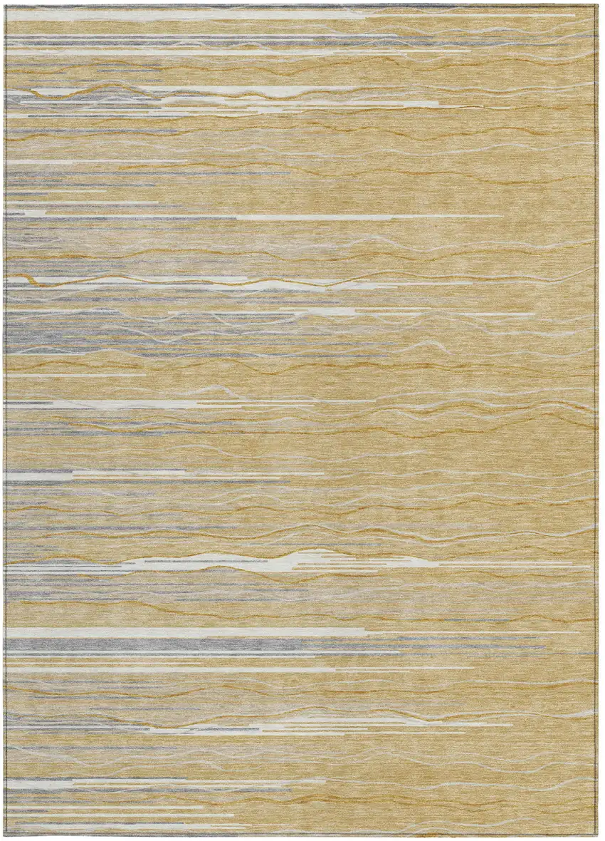 Gold Gray And Ivory Striped Washable Indoor Outdoor Area Rug Photo 6