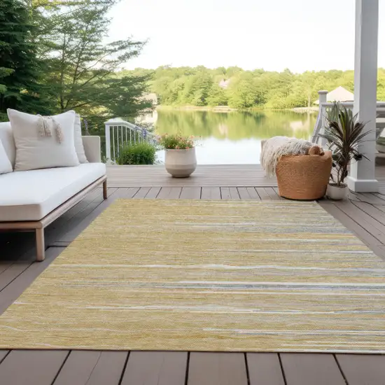 Gold Gray And Ivory Striped Washable Indoor Outdoor Area Rug Photo 9