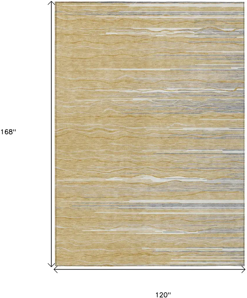 Gold Gray And Ivory Striped Washable Indoor Outdoor Area Rug Photo 3