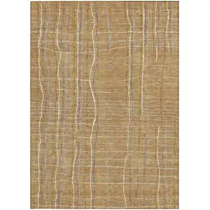 Photo of Gold Gray And Ivory Striped Washable Indoor Outdoor Area Rug