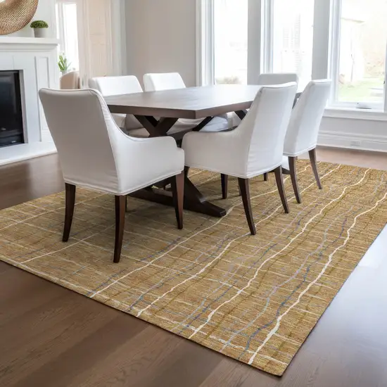 Gold Gray And Ivory Striped Washable Indoor Outdoor Area Rug Photo 9