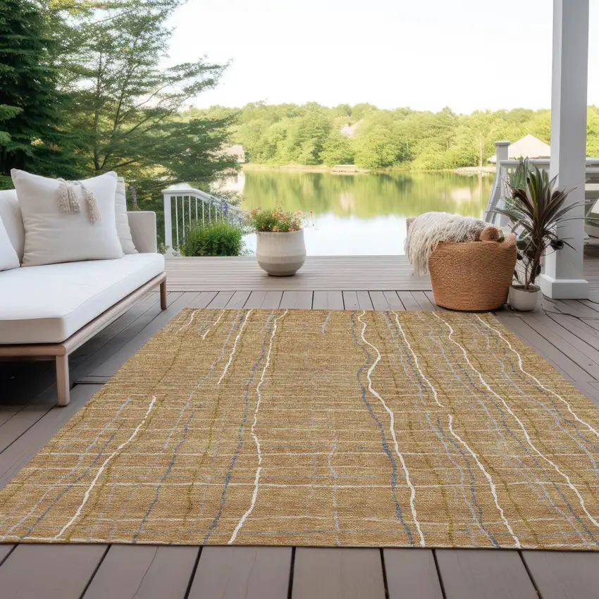 Gold Gray And Ivory Striped Washable Indoor Outdoor Area Rug Photo 9