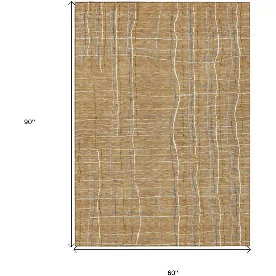 Gold Gray And Ivory Striped Washable Indoor Outdoor Area Rug Photo 3