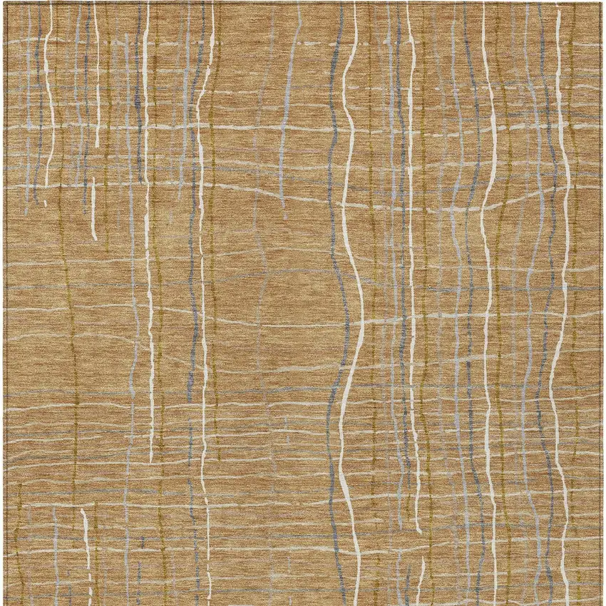 Gold Gray And Ivory Striped Washable Indoor Outdoor Area Rug Photo 7