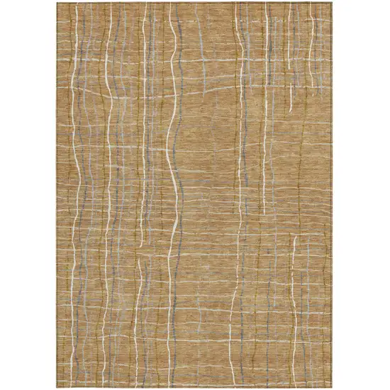 Gold Gray And Ivory Striped Washable Indoor Outdoor Area Rug Photo 7