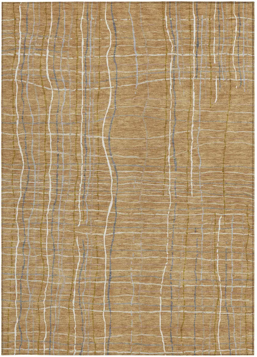 Gold Gray And Ivory Striped Washable Indoor Outdoor Area Rug Photo 7