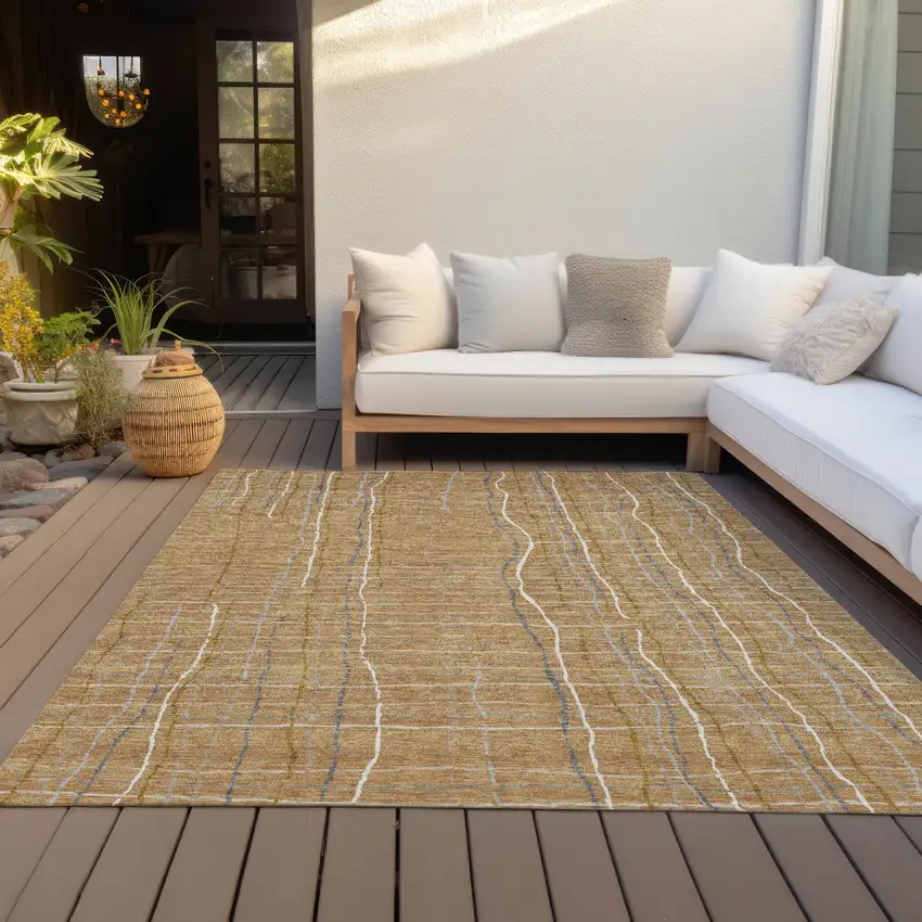 Gold Gray And Ivory Striped Washable Indoor Outdoor Area Rug Photo 8