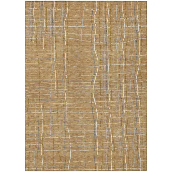 Gold Gray And Ivory Striped Washable Indoor Outdoor Area Rug Photo 2