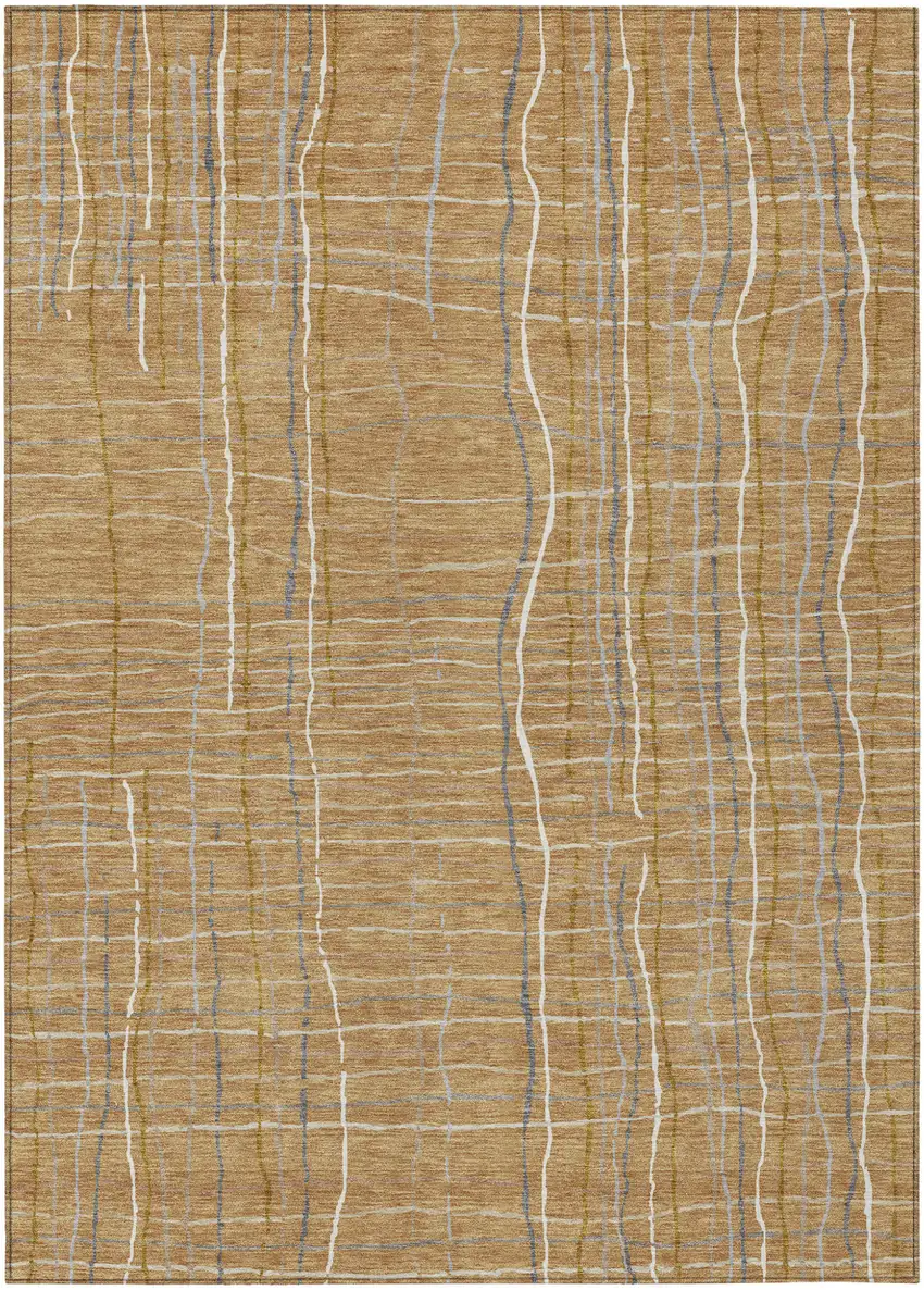 Gold Gray And Ivory Striped Washable Indoor Outdoor Area Rug Photo 2