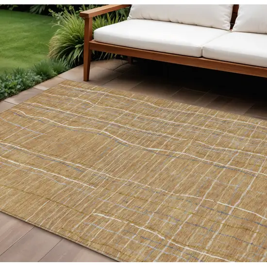 Gold Gray And Ivory Striped Washable Indoor Outdoor Area Rug Photo 1