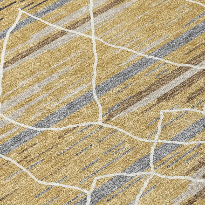 Gold Gray And Ivory Striped Washable Indoor Outdoor Area Rug Photo 6