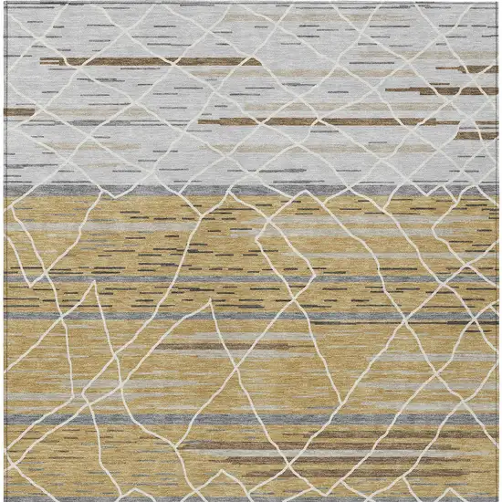 Gold Gray And Ivory Striped Washable Indoor Outdoor Area Rug Photo 8