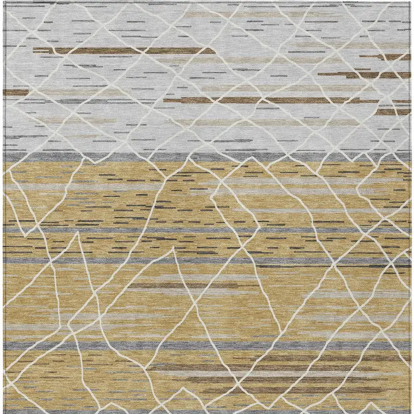 Gold Gray And Ivory Striped Washable Indoor Outdoor Area Rug Photo 8