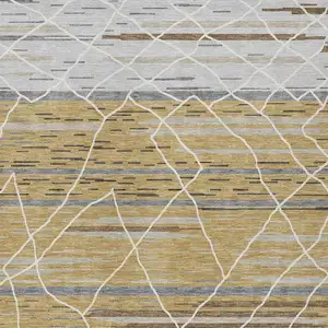 Photo of Gold Gray And Ivory Striped Washable Indoor Outdoor Area Rug