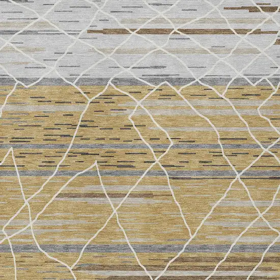 Gold Gray And Ivory Striped Washable Indoor Outdoor Area Rug Photo 7