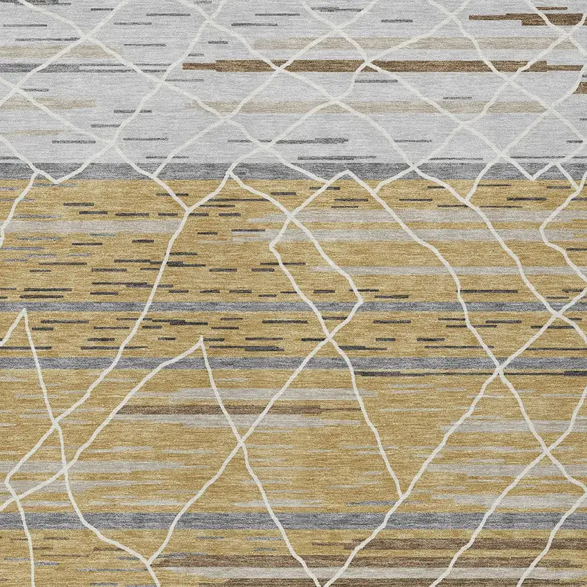 Gold Gray And Ivory Striped Washable Indoor Outdoor Area Rug Photo 7