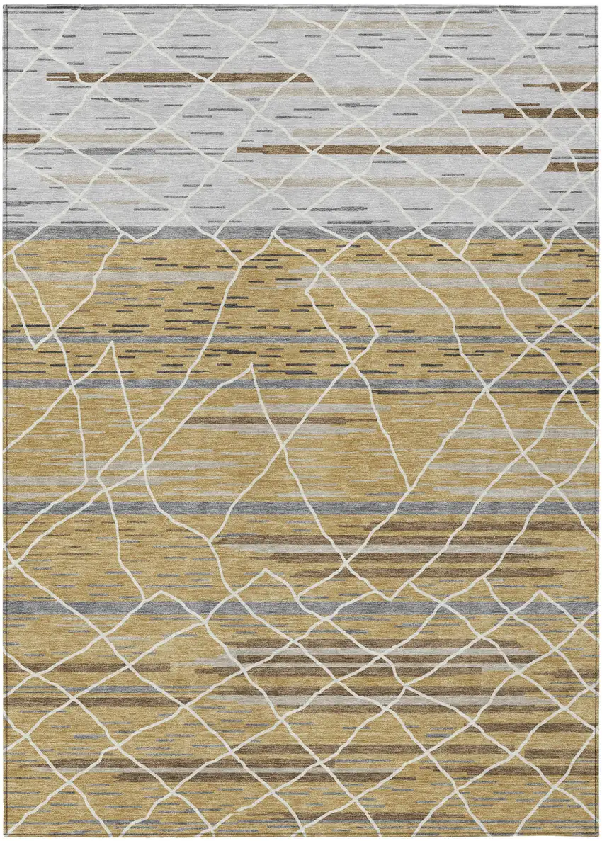 Gold Gray And Ivory Striped Washable Indoor Outdoor Area Rug Photo 2