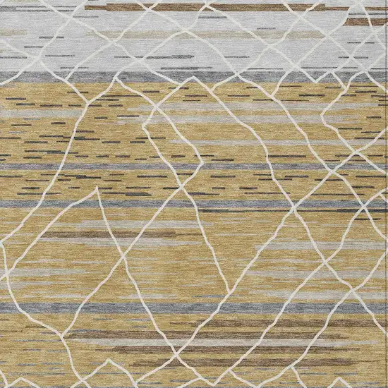 Gold Gray And Ivory Striped Washable Indoor Outdoor Area Rug Photo 7