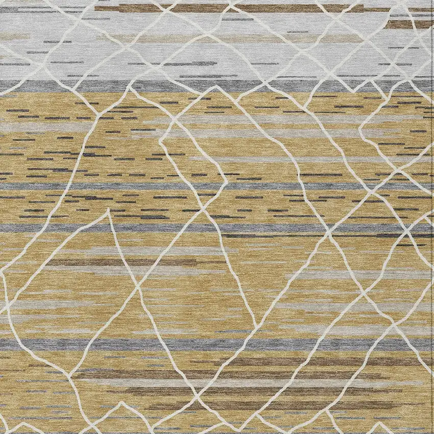 Gold Gray And Ivory Striped Washable Indoor Outdoor Area Rug Photo 7