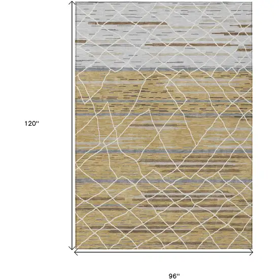 Gold Gray And Ivory Striped Washable Indoor Outdoor Area Rug Photo 3