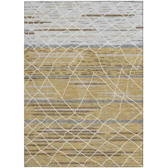 Gold Gray And Ivory Striped Washable Indoor Outdoor Area Rug Photo 8