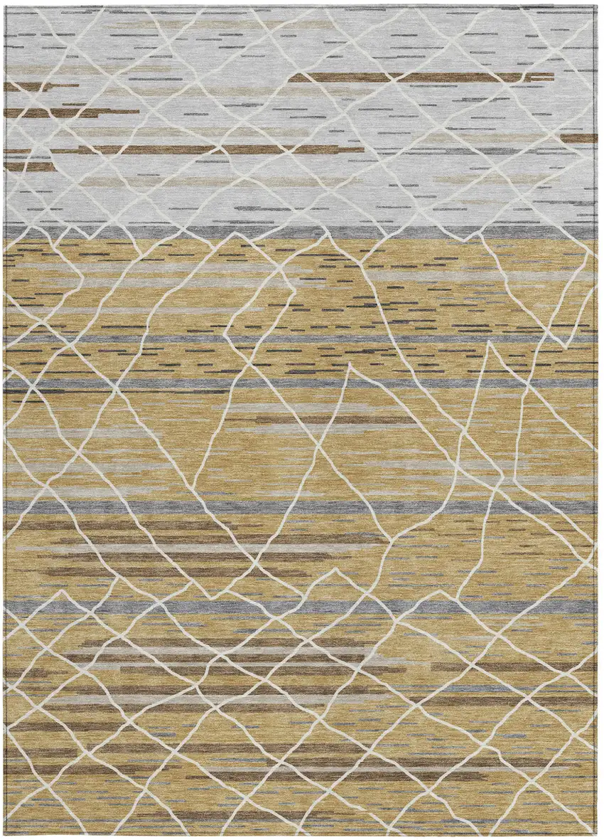 Gold Gray And Ivory Striped Washable Indoor Outdoor Area Rug Photo 8