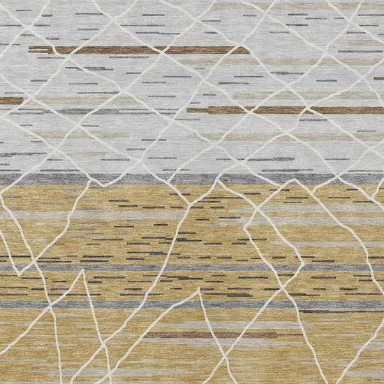 Gold Gray And Ivory Striped Washable Indoor Outdoor Area Rug Photo 7