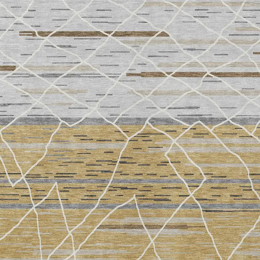 Gold Gray And Ivory Striped Washable Indoor Outdoor Area Rug Photo 7