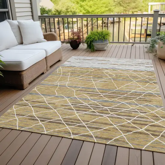 Gold Gray And Ivory Striped Washable Indoor Outdoor Area Rug Photo 9