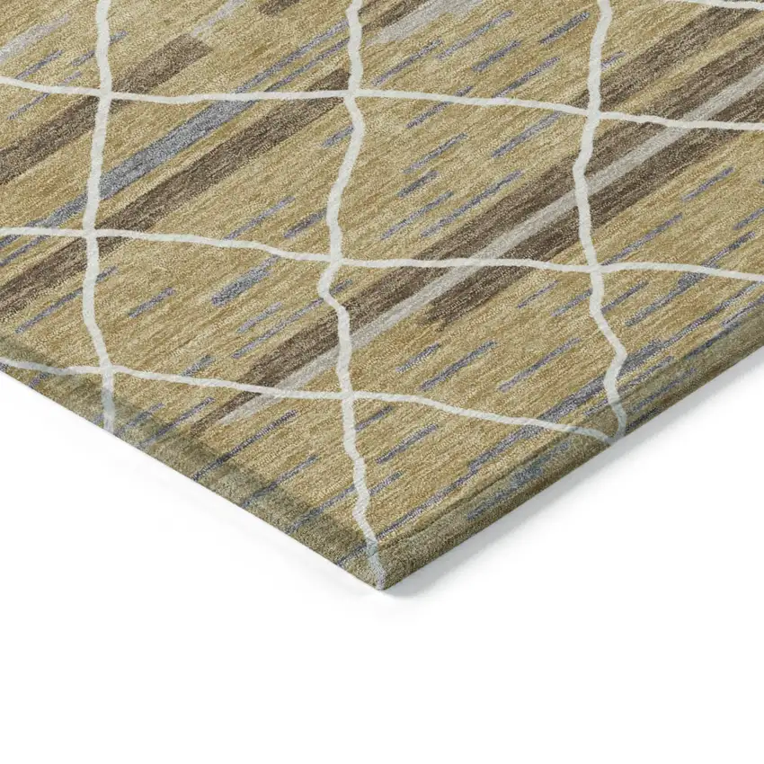 Gold Gray And Ivory Striped Washable Indoor Outdoor Area Rug Photo 5