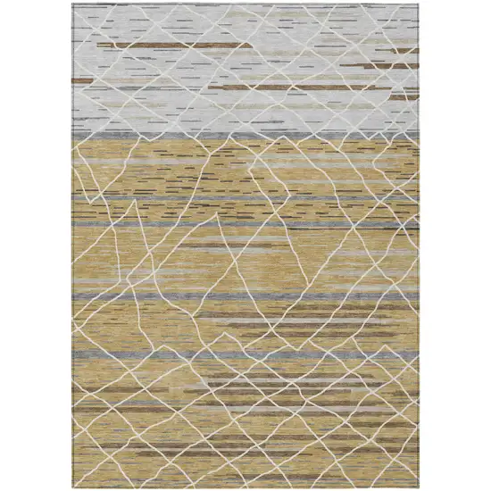 Gold Gray And Ivory Striped Washable Indoor Outdoor Area Rug Photo 2