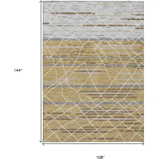Gold Gray And Ivory Striped Washable Indoor Outdoor Area Rug Photo 3