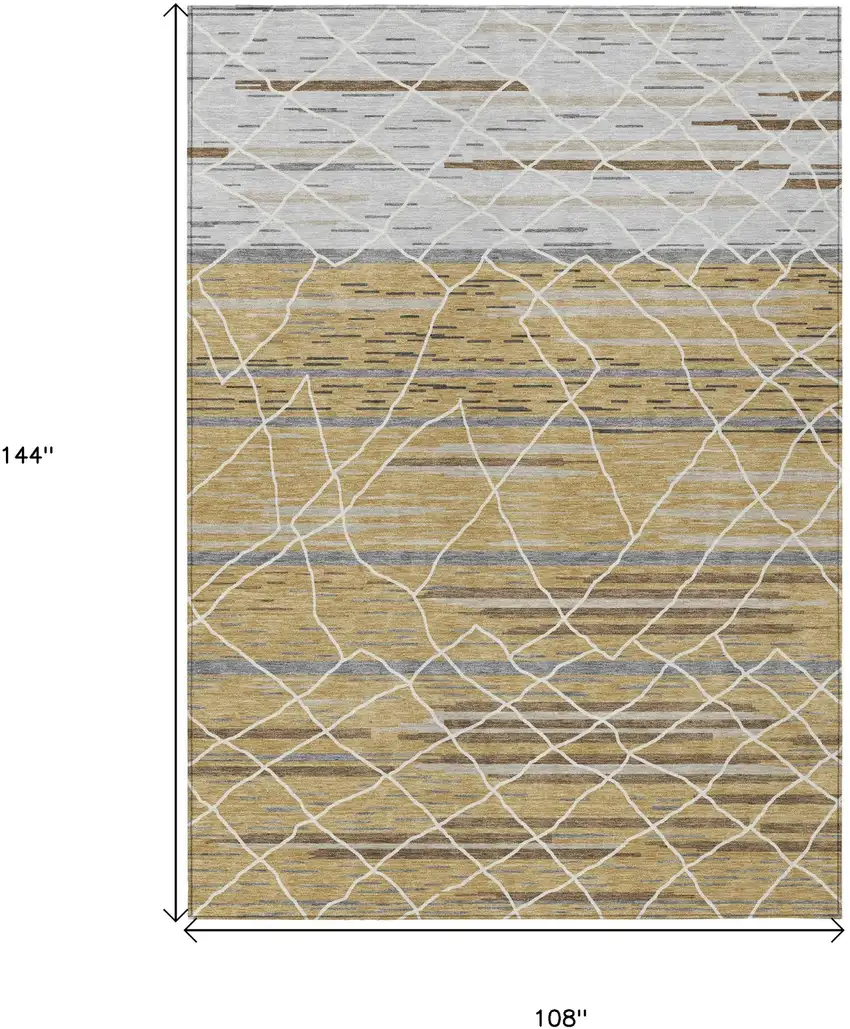 Gold Gray And Ivory Striped Washable Indoor Outdoor Area Rug Photo 3