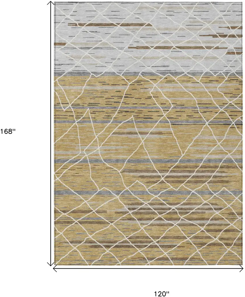 Gold Gray And Ivory Striped Washable Indoor Outdoor Area Rug Photo 3