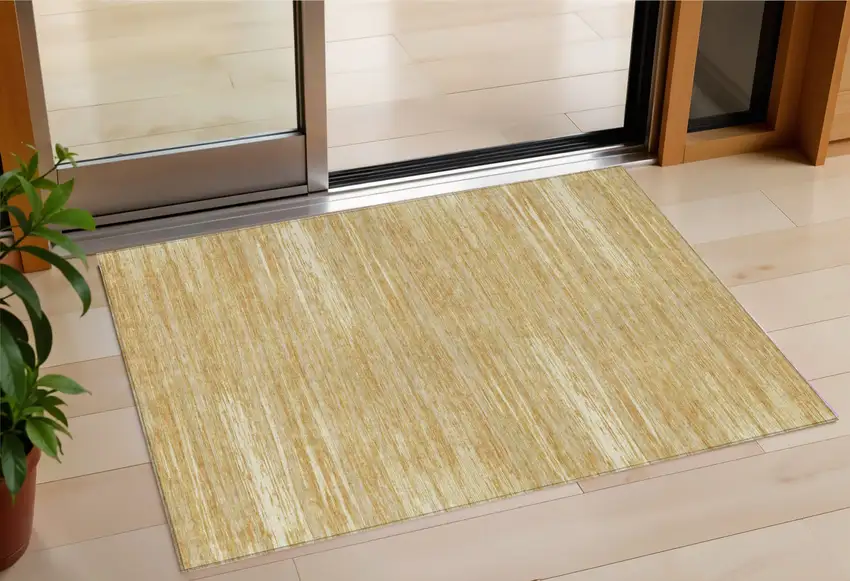 Gold Gray And Ivory Striped Washable Indoor Outdoor Area Rug Photo 1