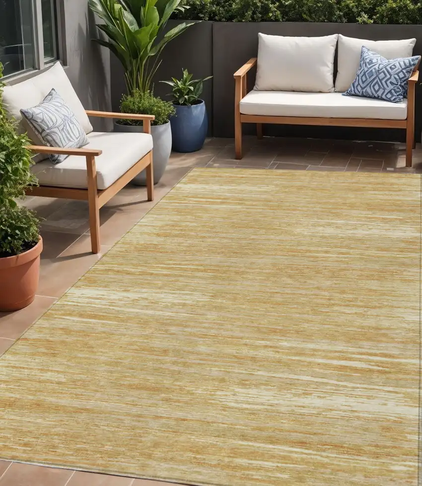 Gold Gray And Ivory Striped Washable Indoor Outdoor Area Rug Photo 1